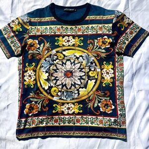 Dolce & Gabbana Floral Mosaic T-Shirt - Blue and Yellow